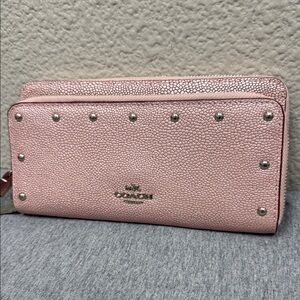 Coach Rose Gold Studded Double Zip Wristlet